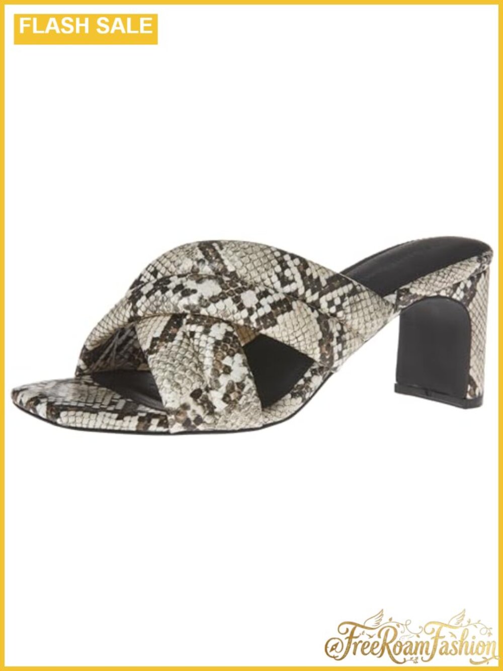 Faux Snakeskin Crossover Block Heel Mule Sandals Memory Foam Padded